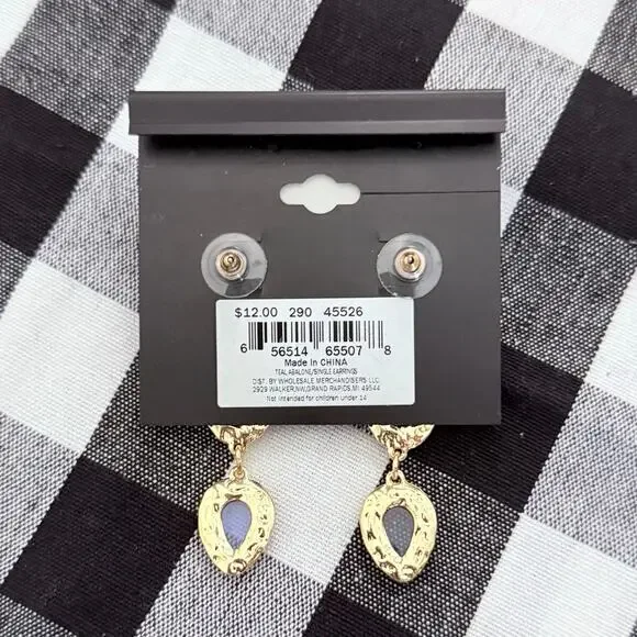 New Massini Gold Tone Faux Stone Earrings (2.25”) - Picture 3 of 3